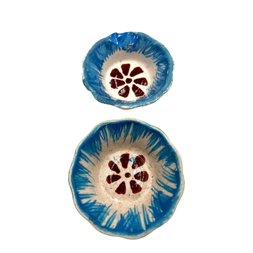 Handcrafted Vintage Ceramic Trinket Dishes Floral Design Scalloped Edge 2.25x1"